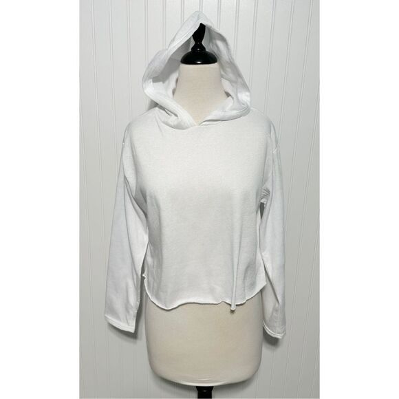 Women's Long Sleeve‎ Pullover Raw Hem Cropped Hoodie Bright White Size Medium - Picture 11 of 11